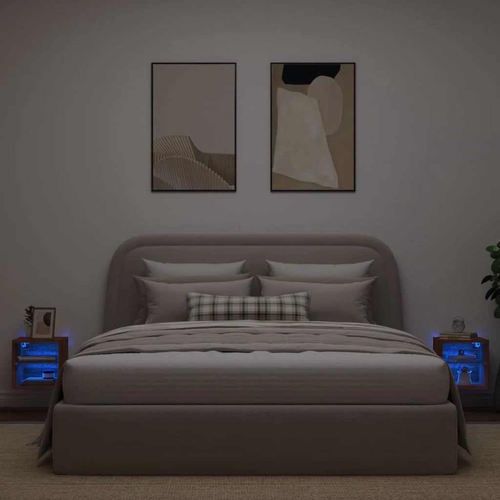 Mobili TV a Parete con Luci LED 2pz Rovere Marrone 30x28,5x30cmcod mxl 134100