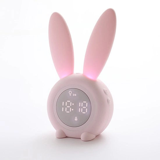 Coniglio animato con sveglia a timer, luce a LED e lampada da letto creativa ricaricabile via USB: un regalo perfetto Adatto per bambini, mogli o amiche.