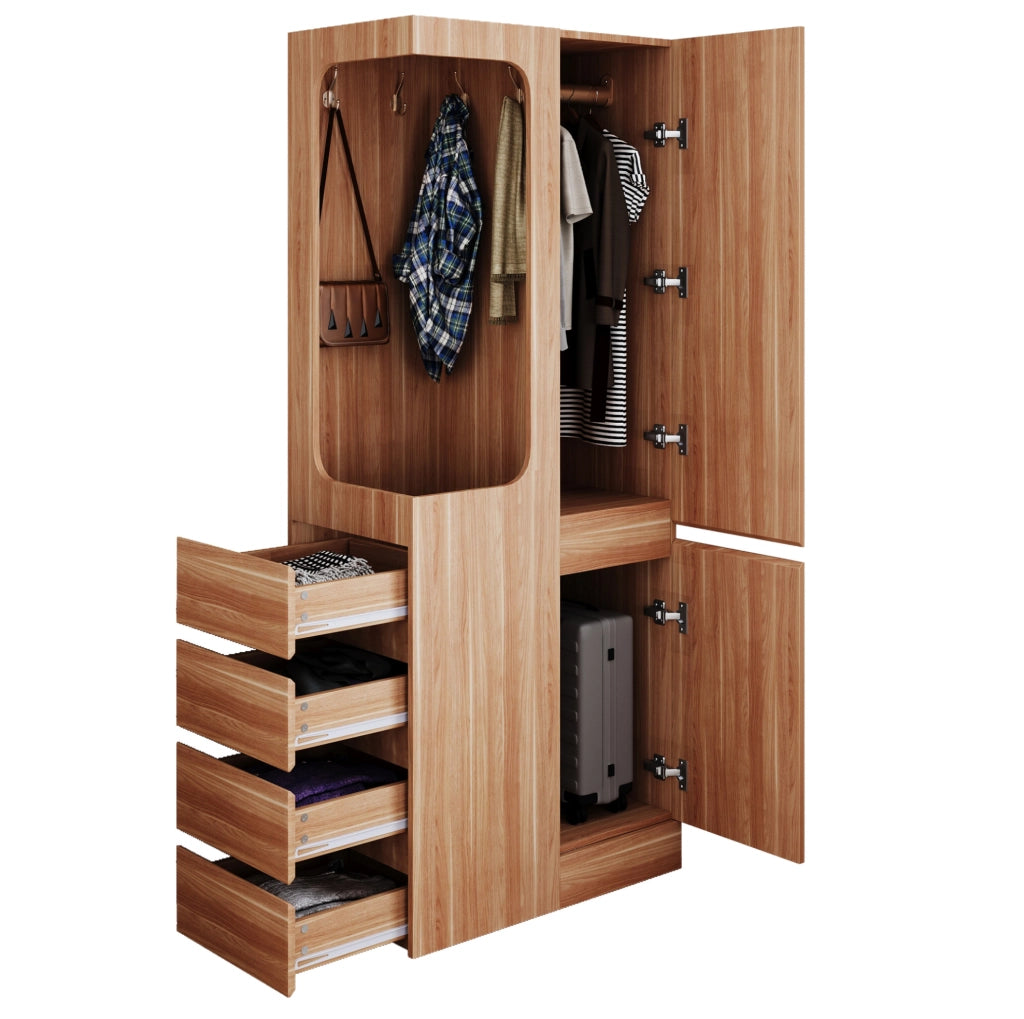 Armadio con anta singola e cassetti 70 x 40 x 170 cm in legno colore naturale
