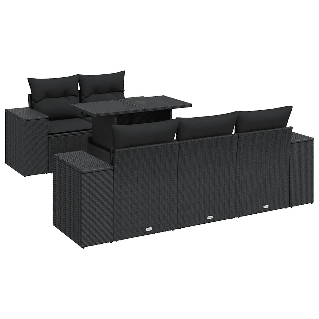 Set Divano da Giardino 6 pz con Cuscini Nero in Polyrattan 3326726