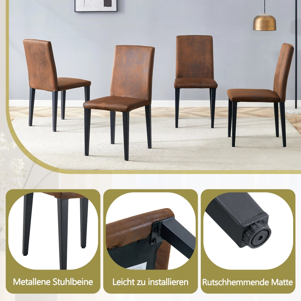 SEDIA DA PRANZO Set da 4 pezzi 90 cm Tessuto Marrone e Metallo Nero