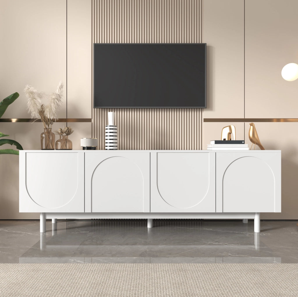 Mobile TV ULEVR 175x38x56 cm con 4 ante push-to-open e ripiani regolabili, bianco