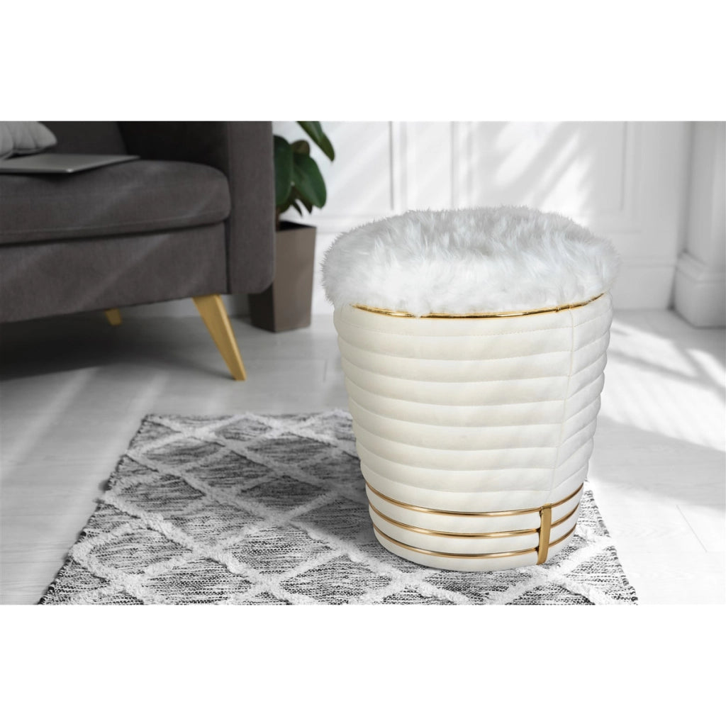 Pouf Doric Avorio e Oro con Finitura Soft