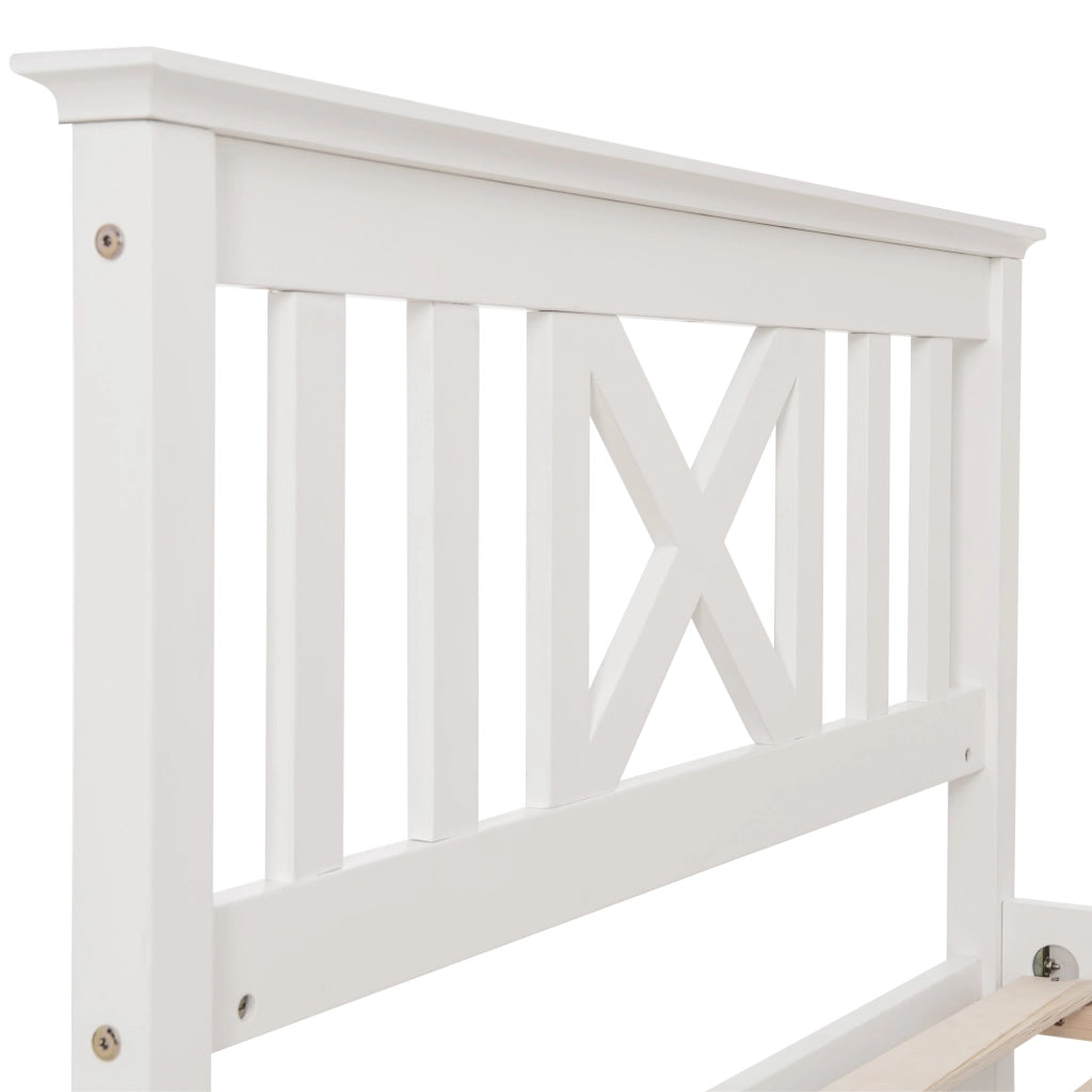 Letto Singolo 90×200 cm; 1 Posto con Testiera a X; senza Materasso; in Legno Massello; Bianco