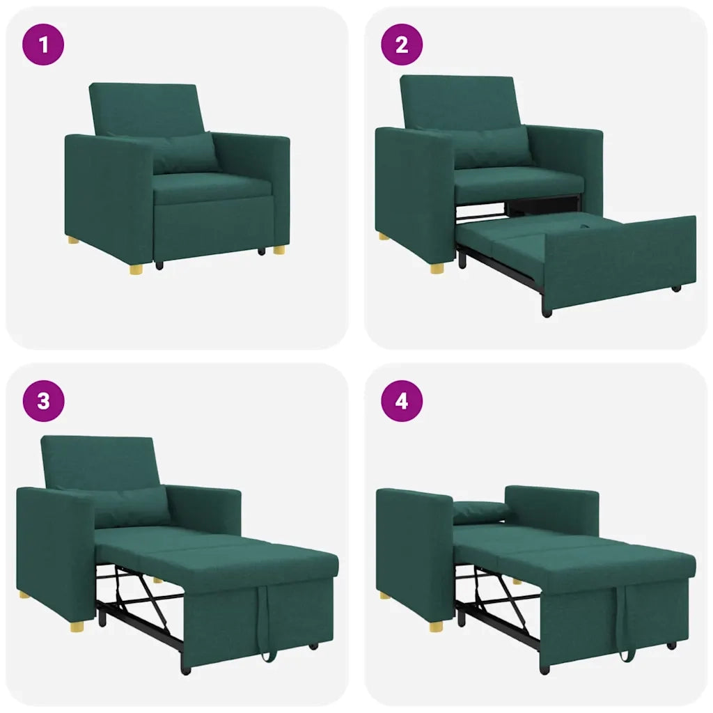 vidaXL Divano Letto Singolo Verde scuro 90 x 165 x 87 cm Tessuto