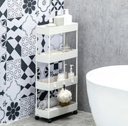 Carrello portaoggetti 40x19x90 cm a 4 ripiani con ruote e freni in acciaio bianco