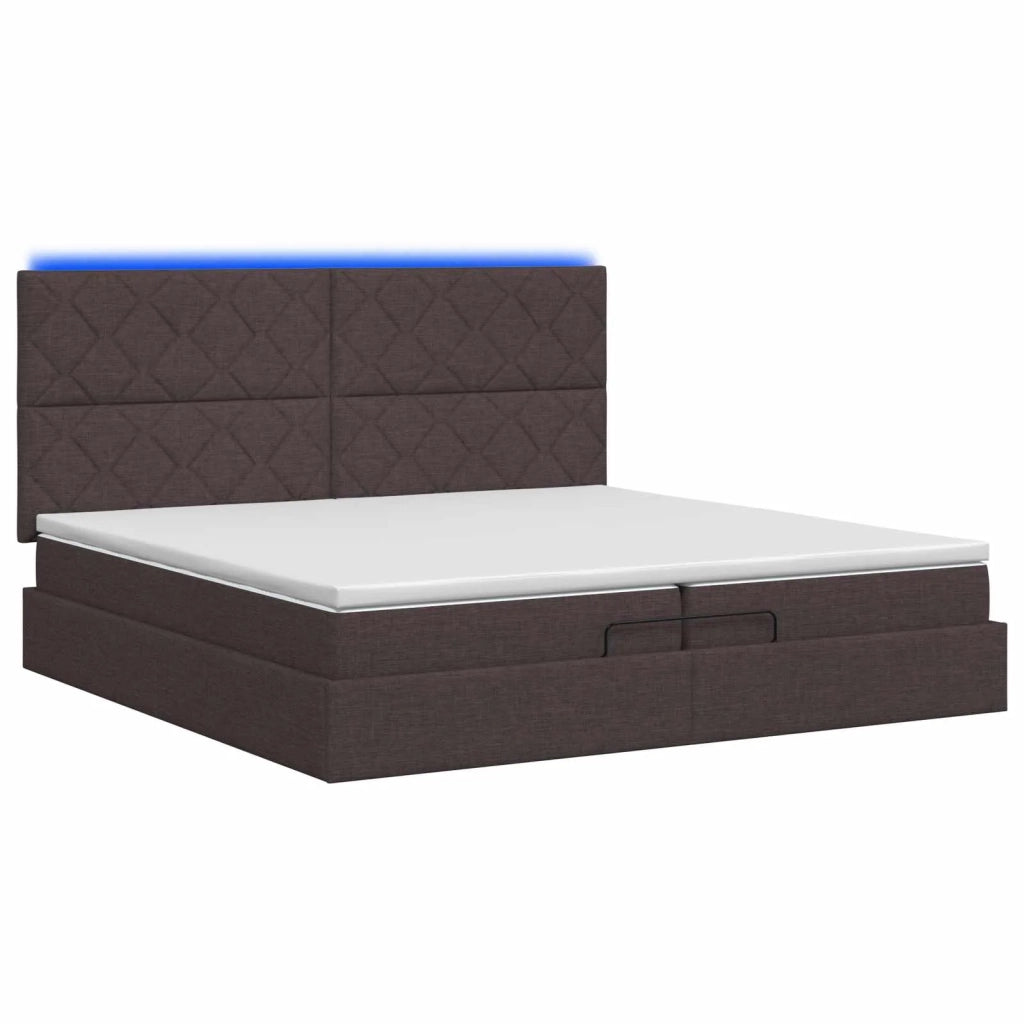 Letto Ottomano con Materasso e LED Marrone Scuro 200 x 200 cm 3458183