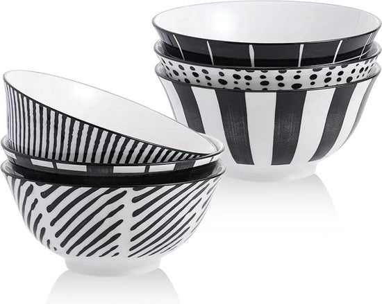 Piatto per Ramen in Porcellana - Contenitore in Ceramica 652 g - 15 cm Nero e Bianco - Insalatiera - Noodles Nero - Pho - Avena - Avena Raffreddata