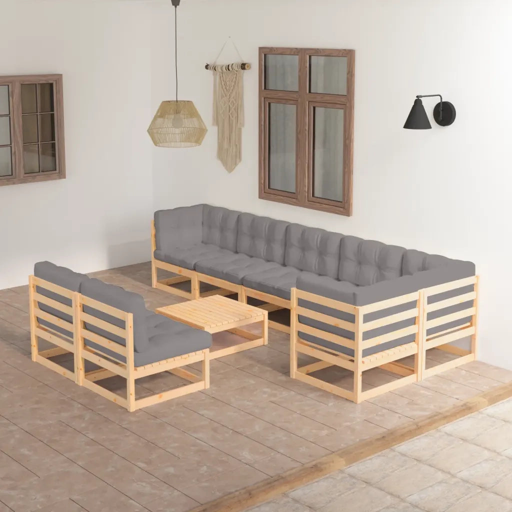 Set Salotto Giardino 9 pz Cuscini Antracite Legno Massello Pino 3076669