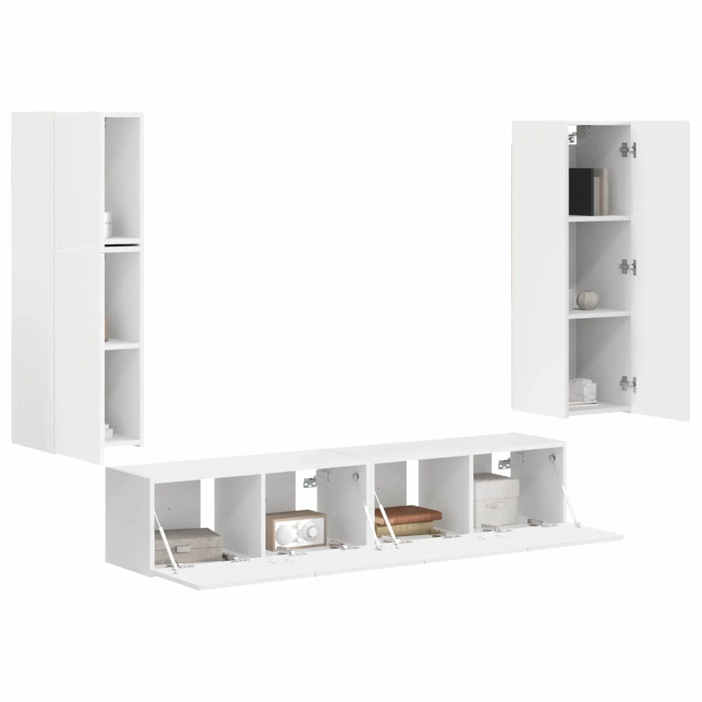 Set mobile TV Montaggio a parete 4 pcs Bianco Legno multistrato 3409033