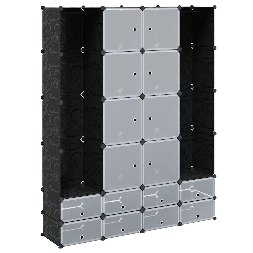 Armadietto Modulare 18 Scomparti Nero e Bianco 37x146x180,5 cm 240501