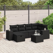 Set Divani da Giardino con Cuscini 7pz Nero Polyrattan