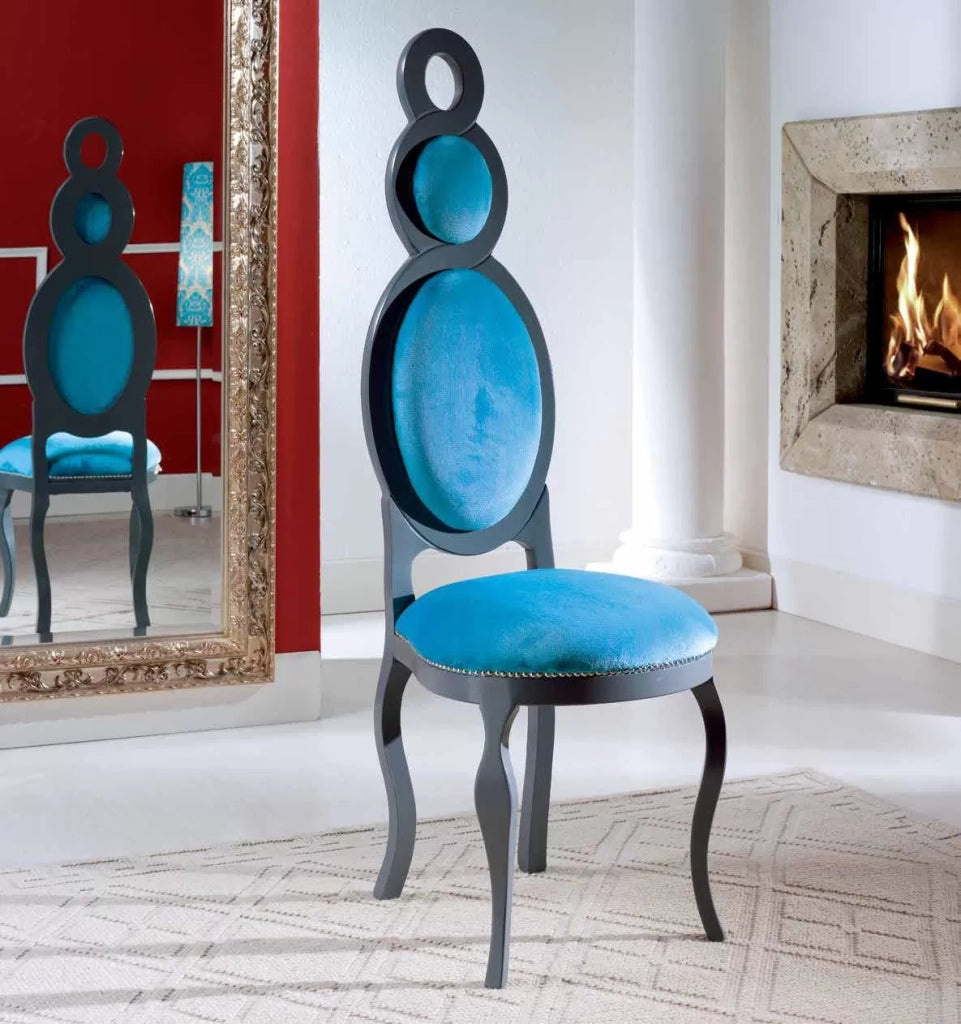 Sedia imbottita in legno laccato grigio/azzurro - Mobili 2G