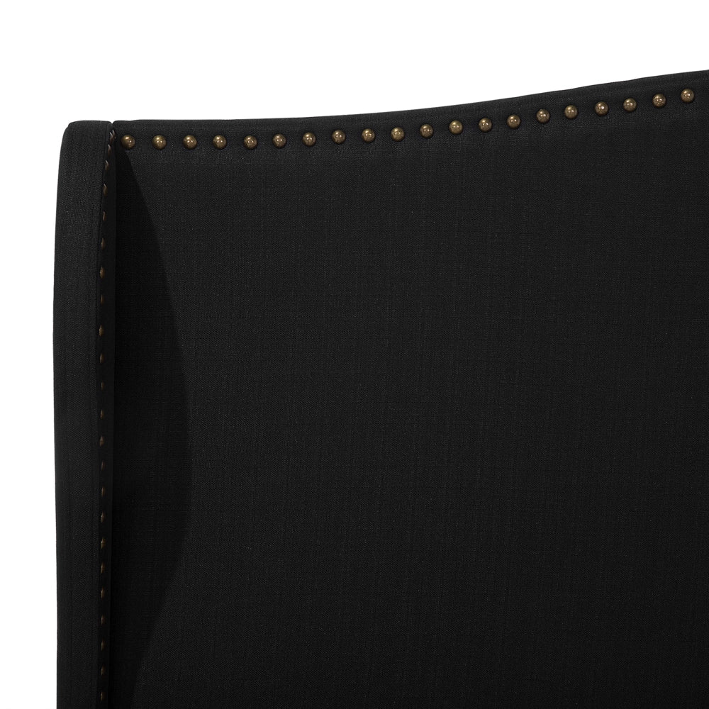 Letto con struttura in tessuto nero rivestito con gambe in legno scuro UE matrimoniale 140x200 cm Retro