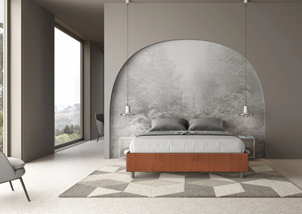 Letto Matrimoniale Sommier 160x200 cm con Rete e Contenitore Azelia Labirinto 04 Arancione