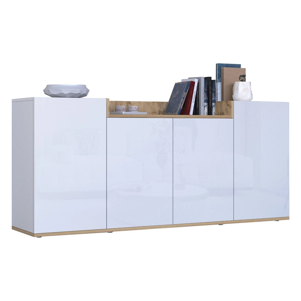 Madia Swink, Credenza 6 Ripiani Made in Italy, 160x35x70h cm Bianco Lucido