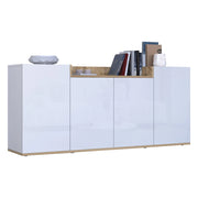 Madia Swink, Credenza 6 Ripiani Made in Italy, 160x35x70h cm Bianco Lucido