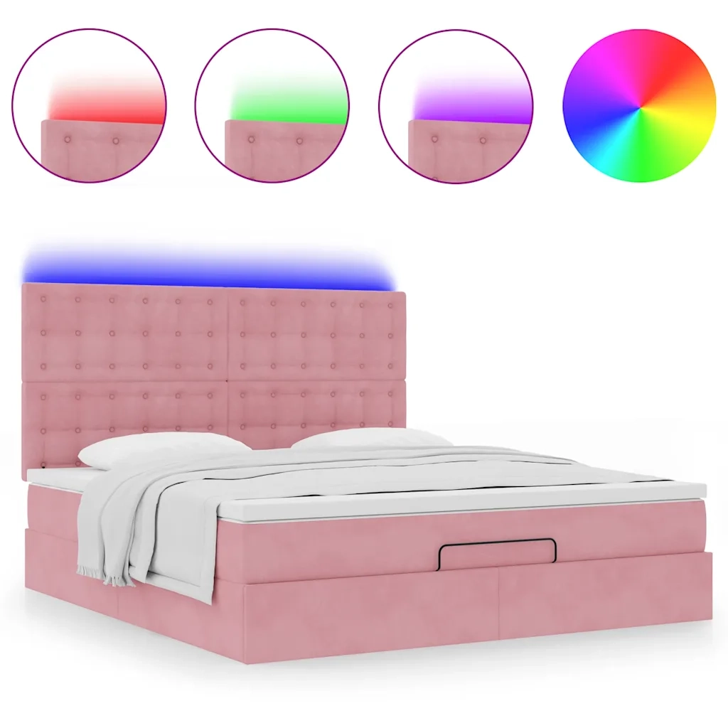 Struttura Letto Pouf con Materassi Rosa 160x200 cm Velluto