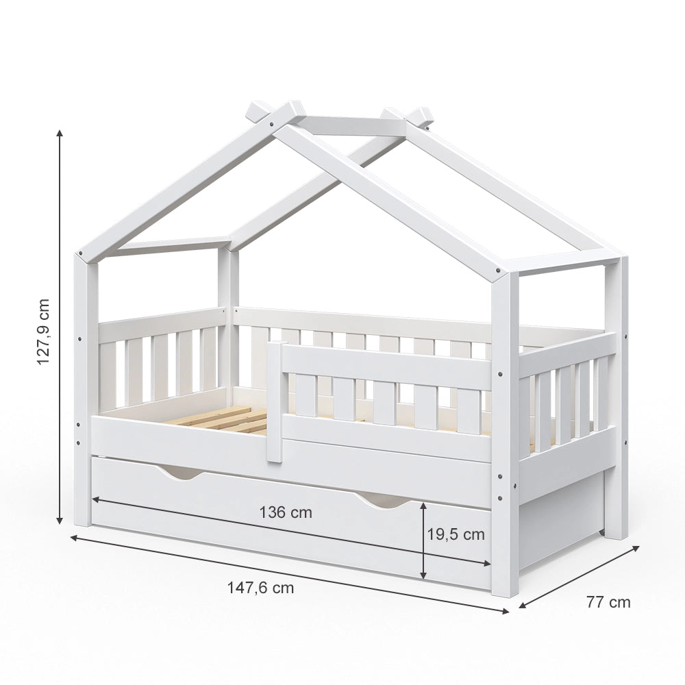 Vitalispa Letto montessori bambini Bianco 70x140 cm con cassetto e materasso