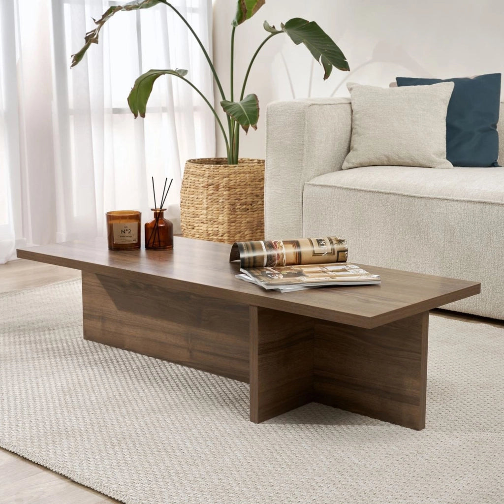 Marmorito, Tavolino da Salotto Forma Rettangolare, 120x45x30h cm Marrone Noce