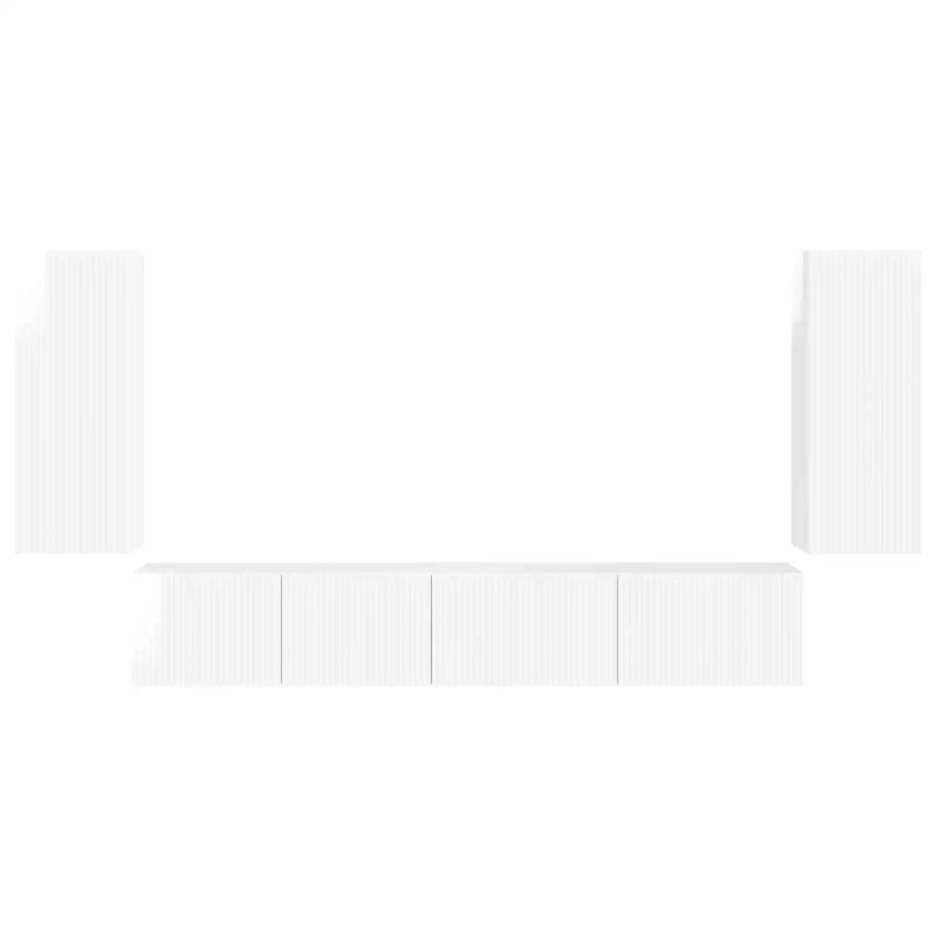 Set mobile TV 4 pcs Bianco Lucido Legno multistrato
