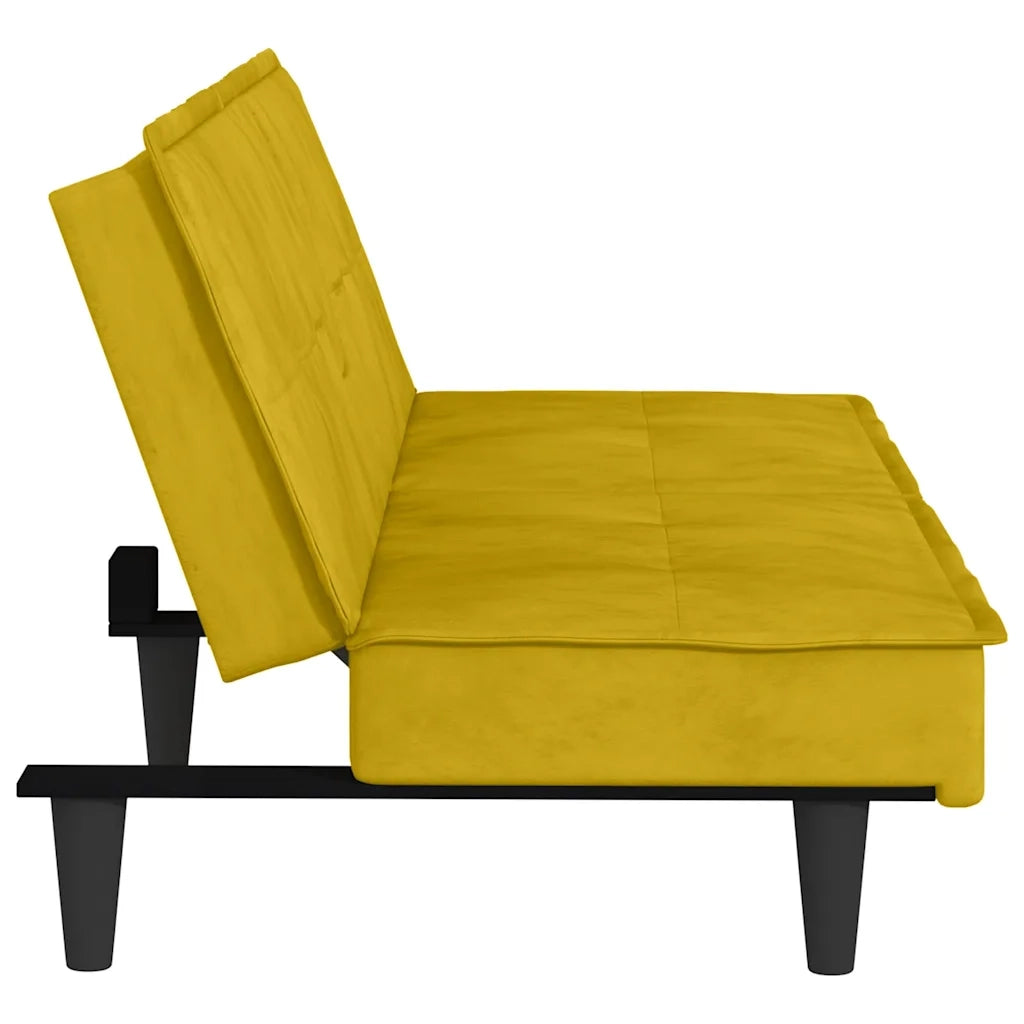Divano Letto con Portabicchieri in Velluto Giallo