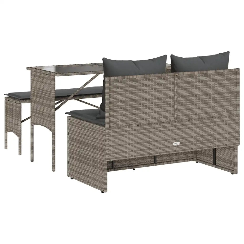 Set da Pranzo da Giardino 3 pz con Cuscini in Polyrattan Grigio 4104183