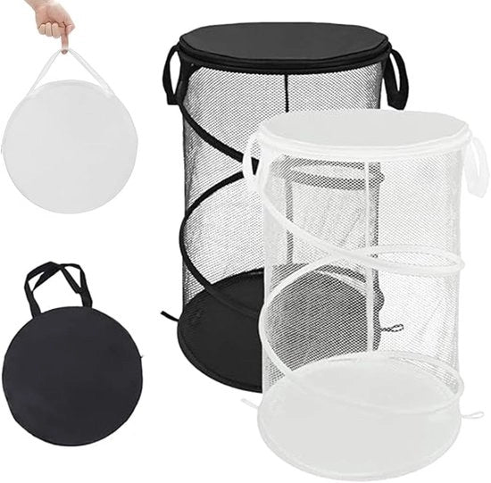 2 pezzi - Asciugamano a mesh pop-up - Asciugamano pieghevole - Asciugamano pieghevole con maniglie - Adatto per bagni di viaggio e cabine - Sacchetto pieghevole da trasporto - Nero + Bianco