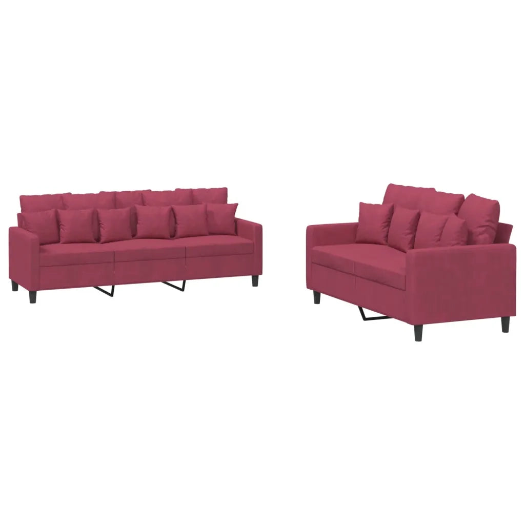 vidaXL Set di Divani 2 pz con Cuscini Rosso Vino in Velluto