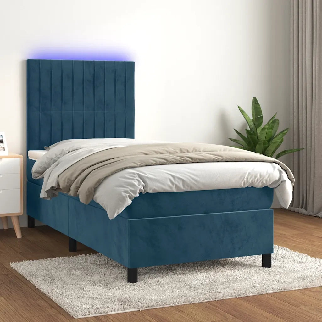 Letto a Molle con Materasso e LED Blu Scuro 100x200 cm 3136231
