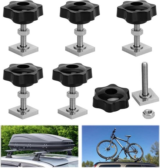 6 pezzi di viti a goccia M6 per portacatene, adattatore T, viti a goccia - 20 x 20 mm (M6 x 35 mm) con viti a goccia e anelli di chiusura - contenitore di copertura, portacatene per parapetti