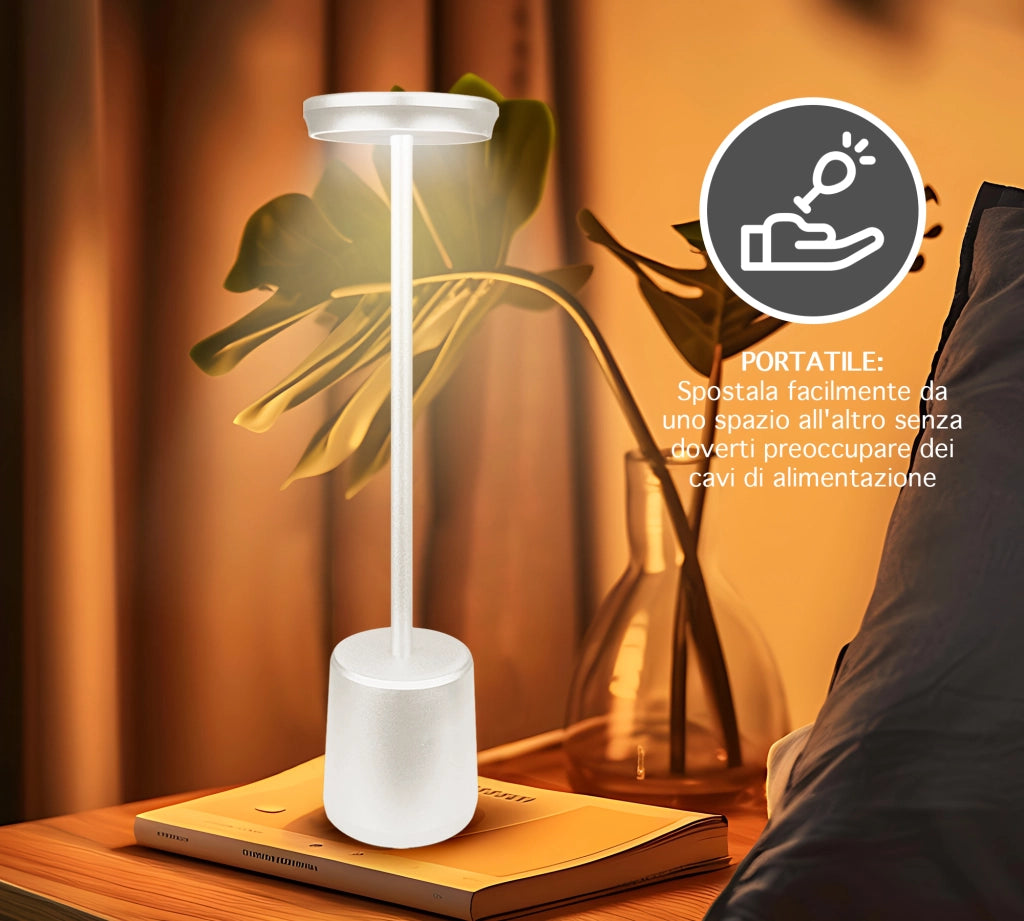 Coppia Di Lampada Da Tavolo LED Set 2 Pezzi Design Moderno Senza Fili Ricaricabile Controllo Touch Selezione Colore Intensità Dimmerabile Altezza Regolabile Con Adattatore Per Bottiglia 3000/4500/600K AbatJour Comodino 2Pz-Reverse-Bianco