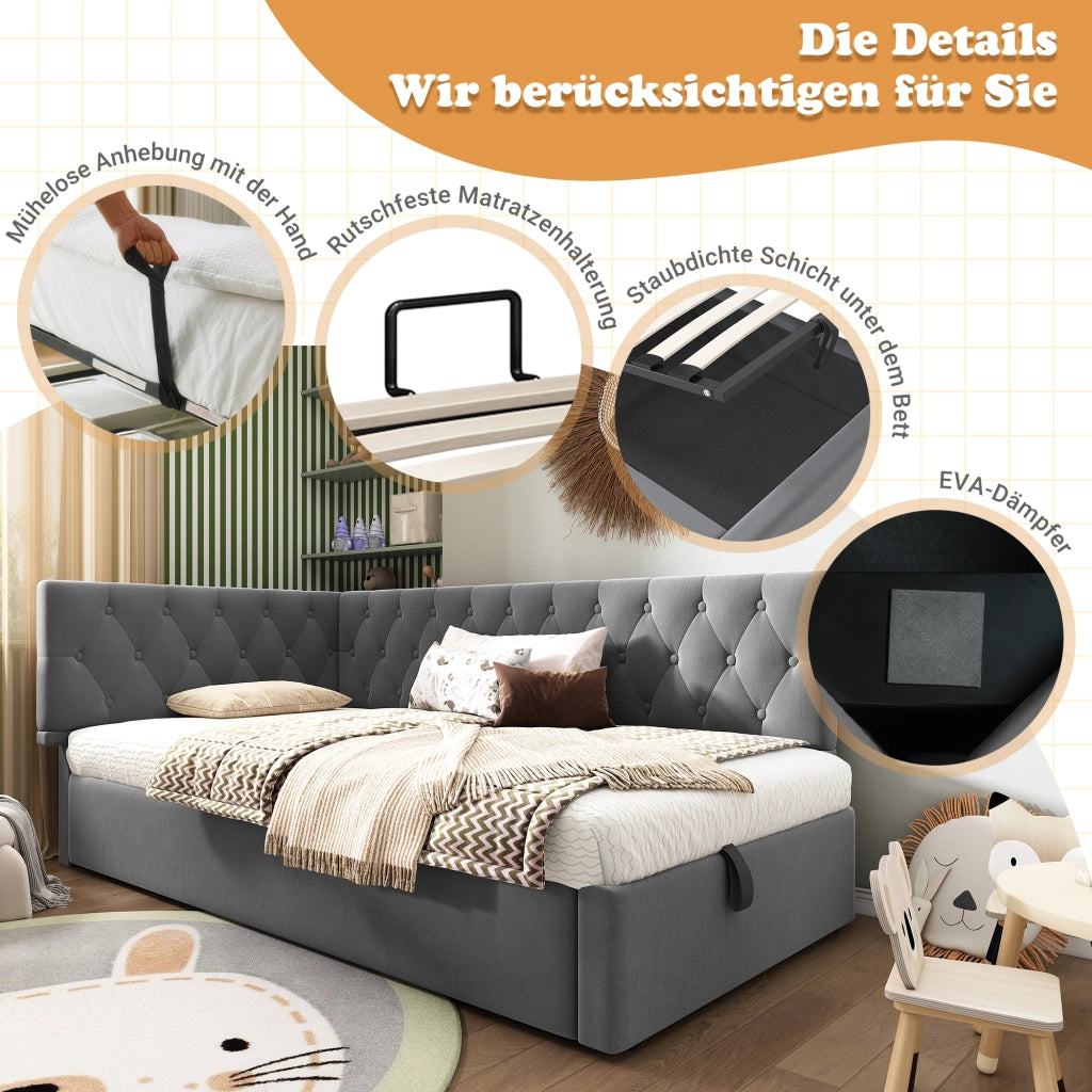 DIVANO LETTO 90x190 cm Velluto Grigio con contenitore idraulico