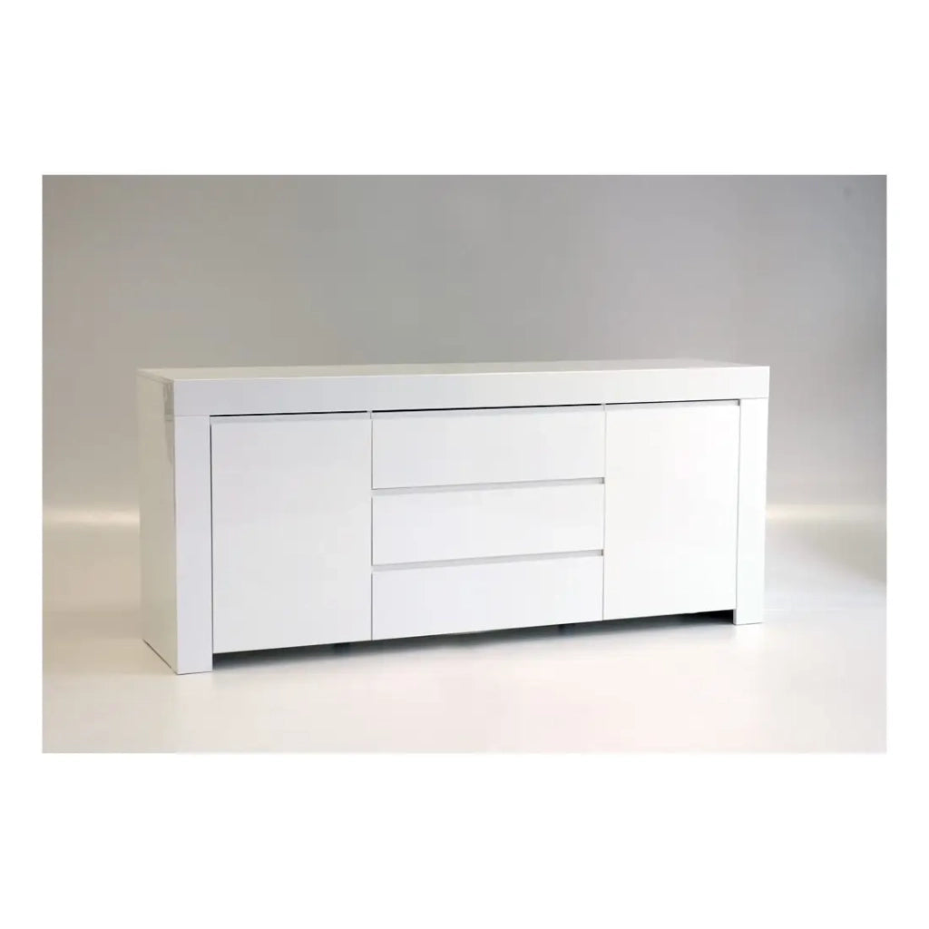 Credenza media con 2 ante e 3 cassetti, collezione FOLOMI, colore bianco lucido lacato.