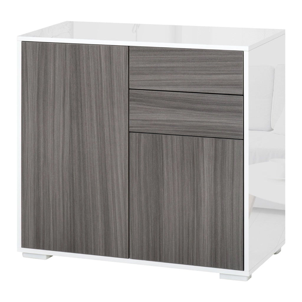 EasyComfort Mobiletto 2 Cassetti e 2 Ante, Apertura a Pressione, Mobile con 2 Cassetti e 2 Ante per Casa e Ufficio, 79x36x74cm, Grigio Chiaro e Bianco