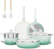 Set di Piatto e Padella Antiaderente - 16 Parti Cottura Ceramica per Cucina Salutare, Incluso Padella e Padella Acciaio