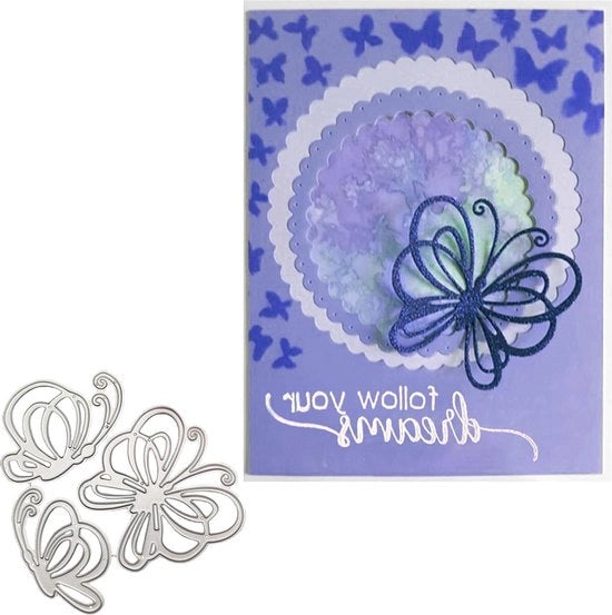 Set di forme metalliche a forma di farfalla - 3 pezzi per scrapbooking e lavori di DIY - cartoline con effetto di rilievo.