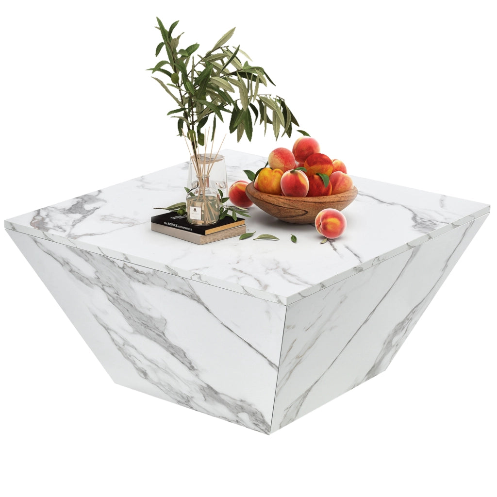 Tavolino da caffè trapezoidale con 2 cassetti 70x70x37 cm MDF bianco