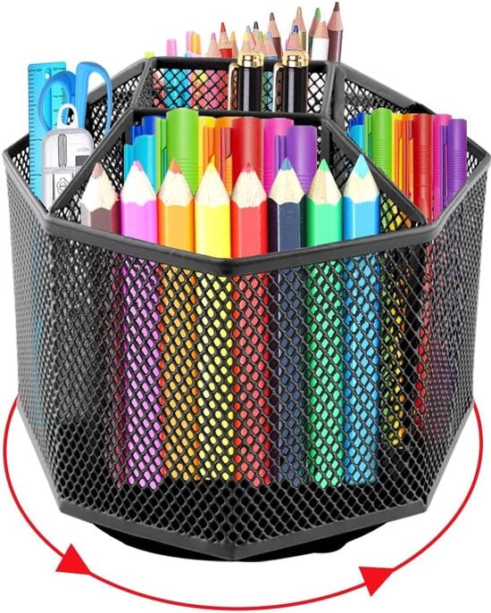 Pensolet rotante 360 gradi girevole con organizzatore per ufficio Mesh con 5 contenitori Pensolet rotante per organizzare carta Sortitore di penne e matite