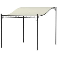 Pergola Addossata Ricurva con 16 Fori di Drenaggio, in Metallo e Poliestere, 248x298x200/250 cm, Bianco Crema