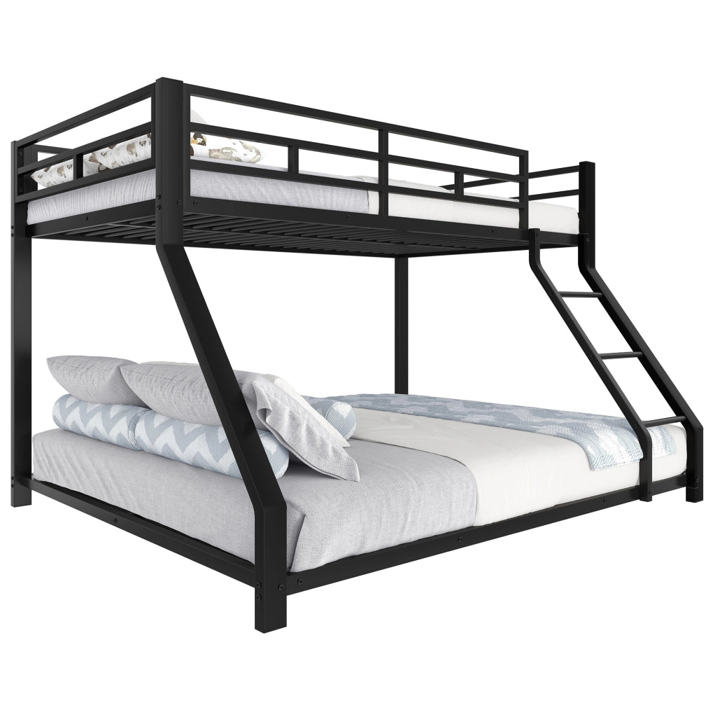 Letto a castello in metallo nero 90x200/140x200 cm con scala e sponde, EN 747