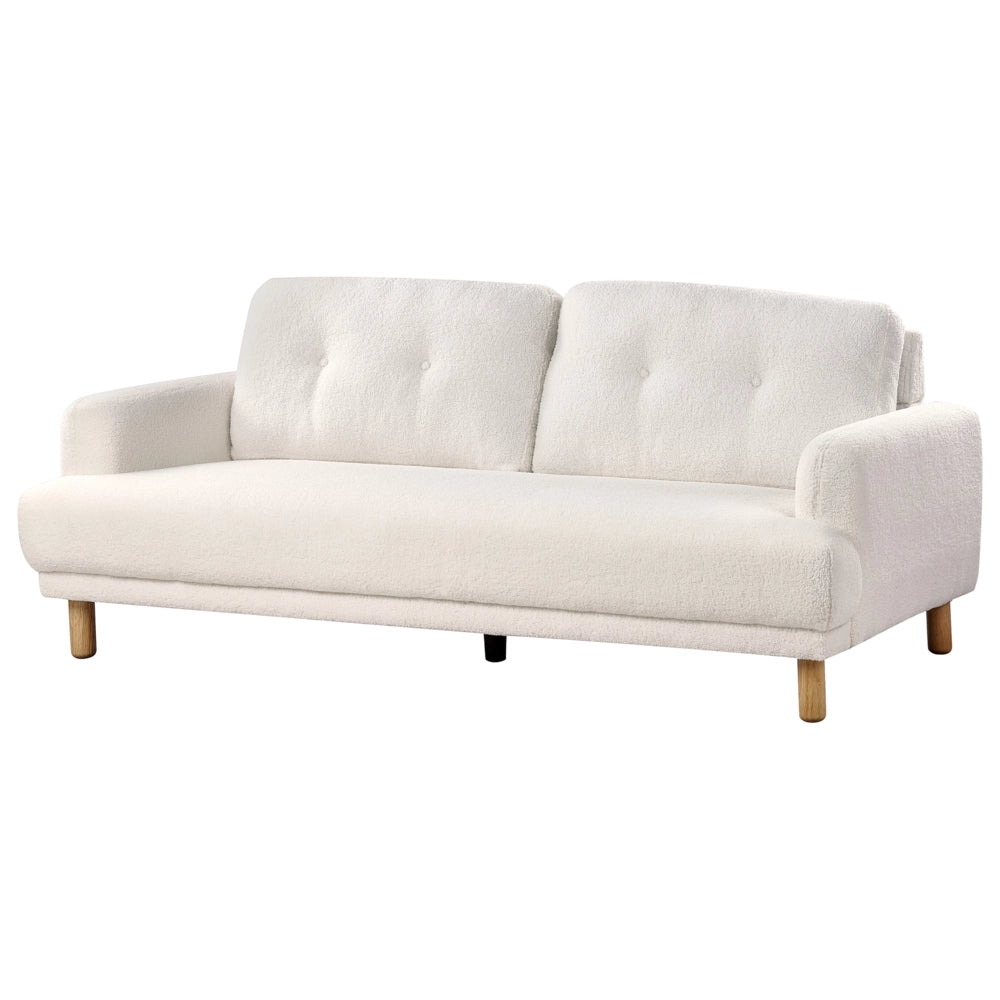 Divano a 3 posti gambe in legno poliestere rivestito in tessuto bouclé bianco soggiorno classico e contemporaneo