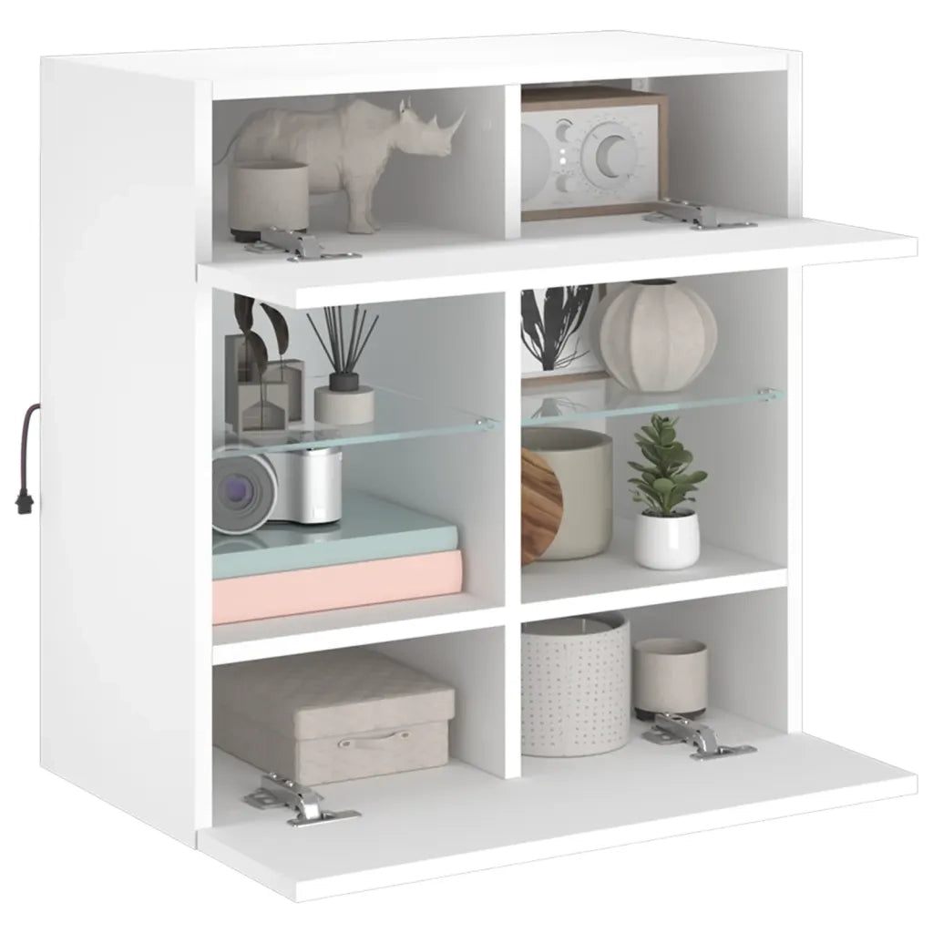 Mobile TV a Parete con Luci LED-Mobile TV a Muro Bianco 58,5x30x60,5 cm
