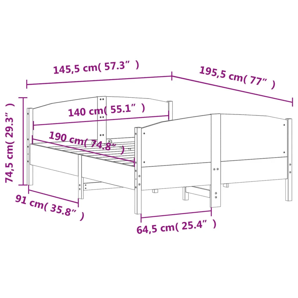 Letto matrimoniale | Letto per adulti | Letto senza Materasso Bianco 140x190 cm Legno Massello di Pino