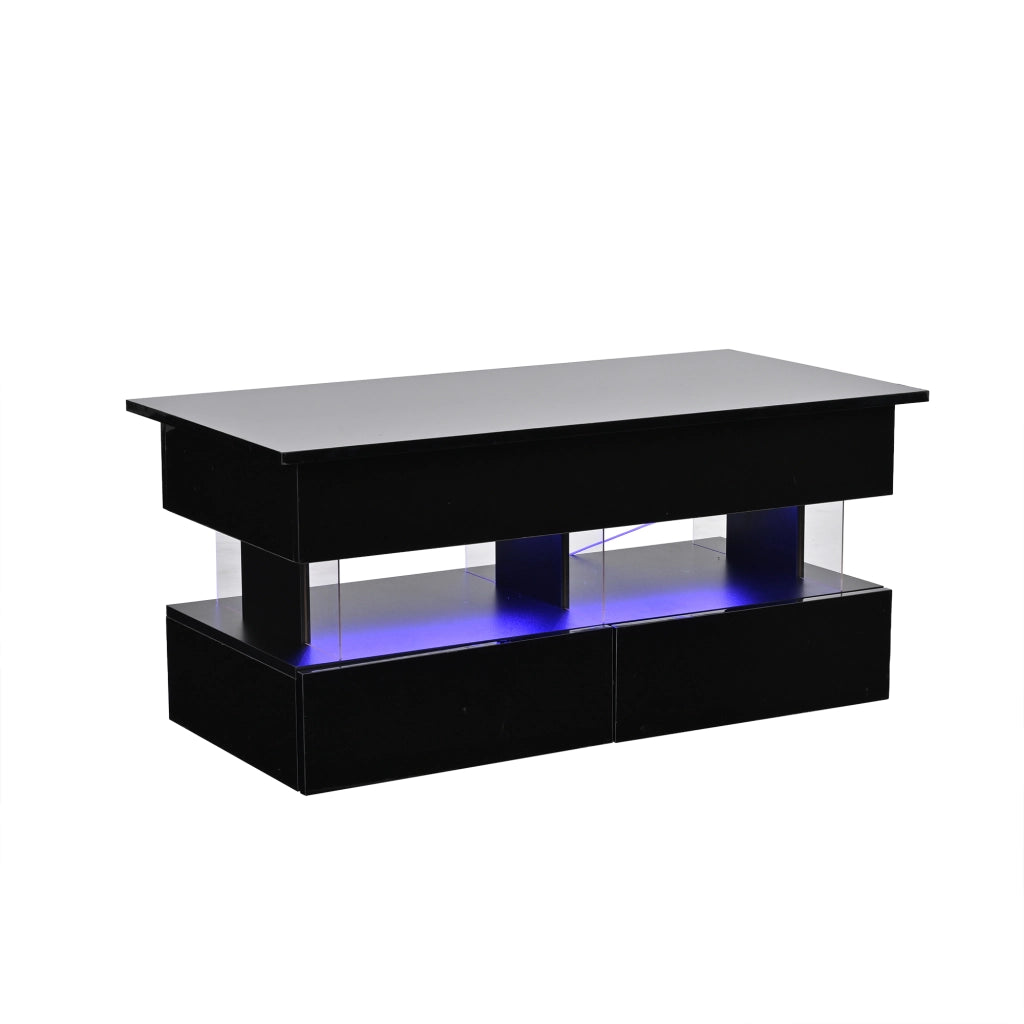 Tavolino da caff¨¨ sollevabile 100 x 50 x 46 cm nero con contenitore nascosto, 2 cassetti e illuminazione LED