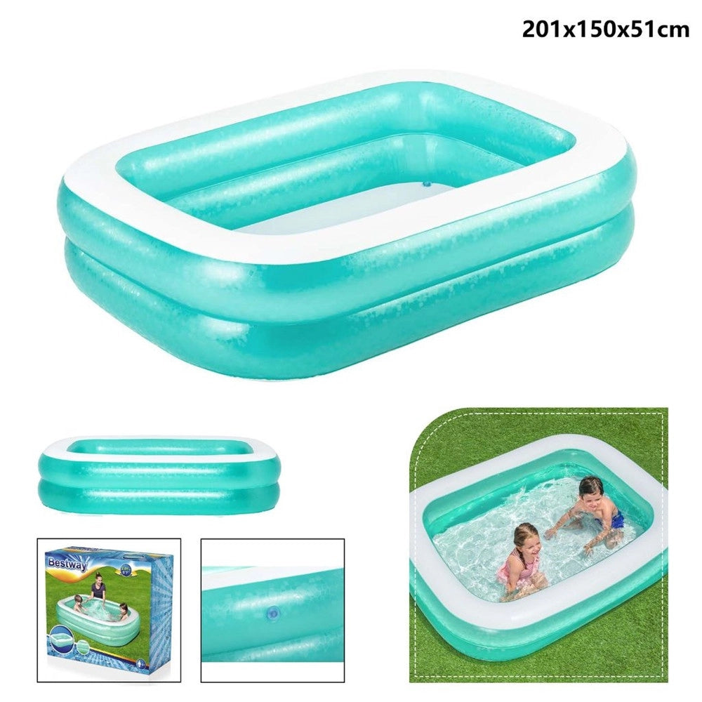 Trade Shop - Piscina Gonfiabile Fuoriterra 2 Anelli Rettangolare 201 X 150 X 51 Cm Giardino 54005 -