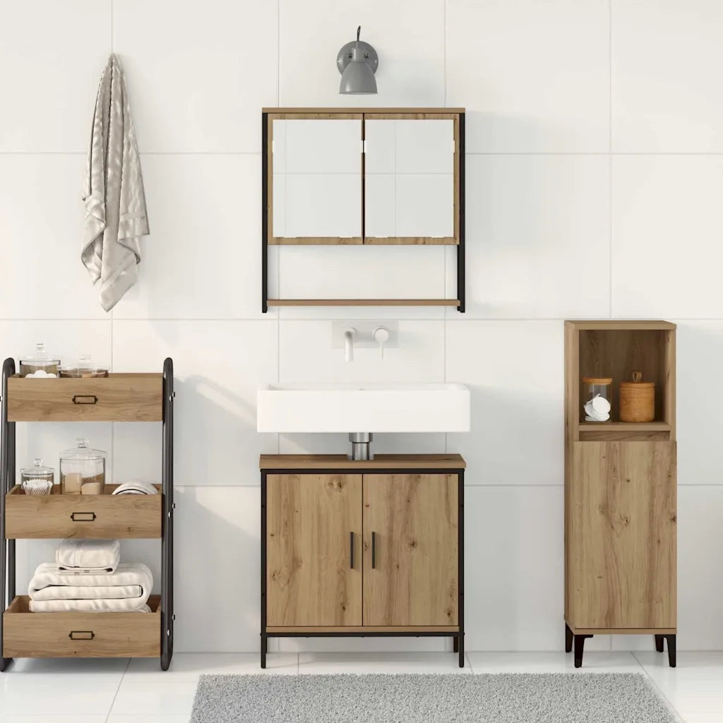 Set di mobili per il Bagno | Armadio da bagno 2 pz Marrone Legno multistrato
