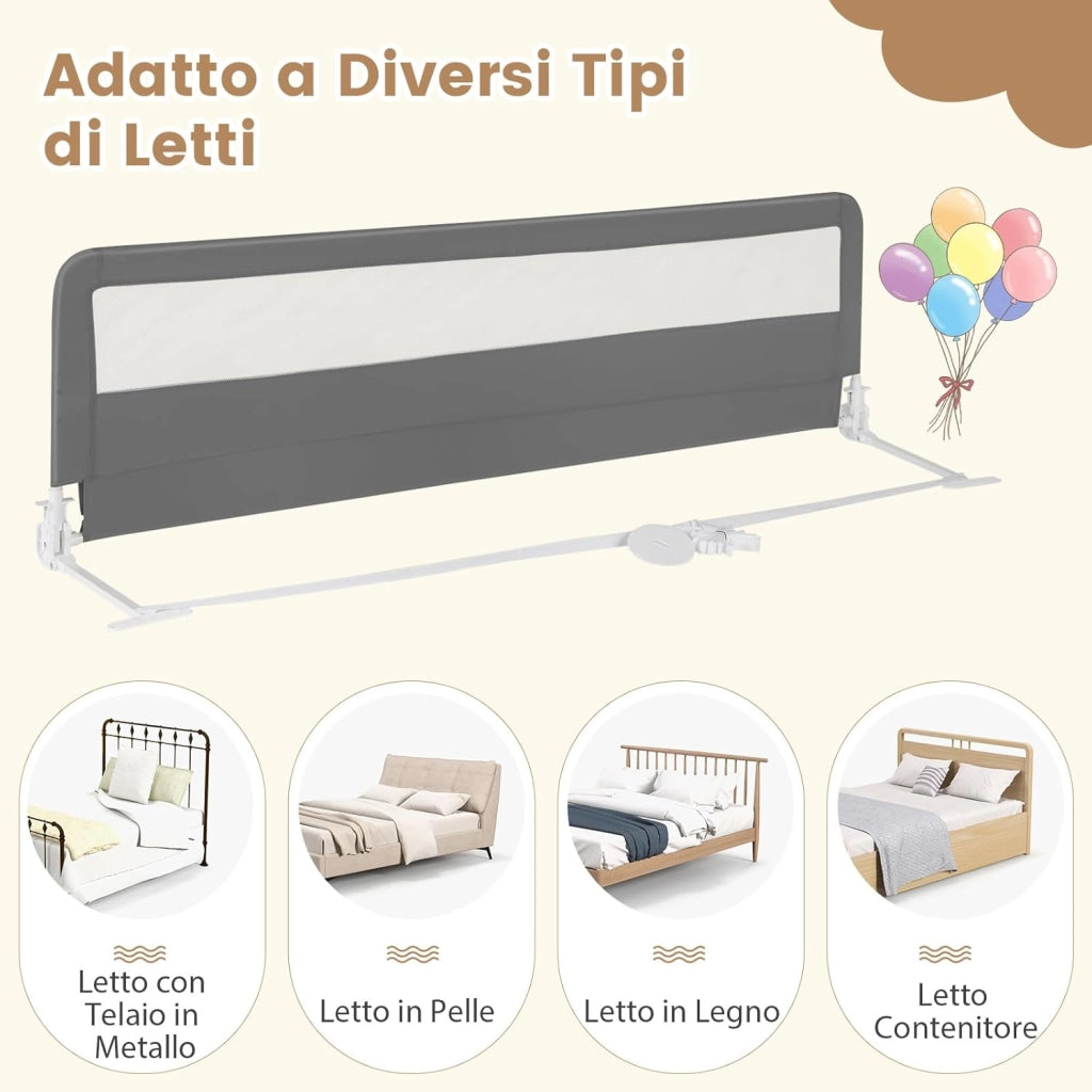 Sponda Letto per Bambini 180 cm, Barriera di Sicurezza per Bambini Pieghevole, Rete Traspirante, Sbarra da Letto per Letti Singoli e Matrimoniali