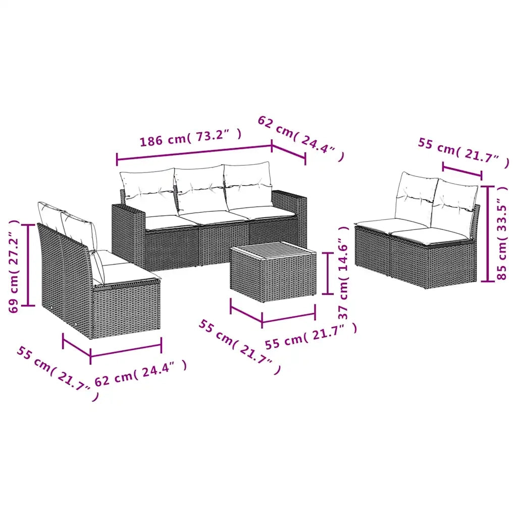 Set Divani da Giardino 8 pz con Cuscini Grigio in Polyrattan