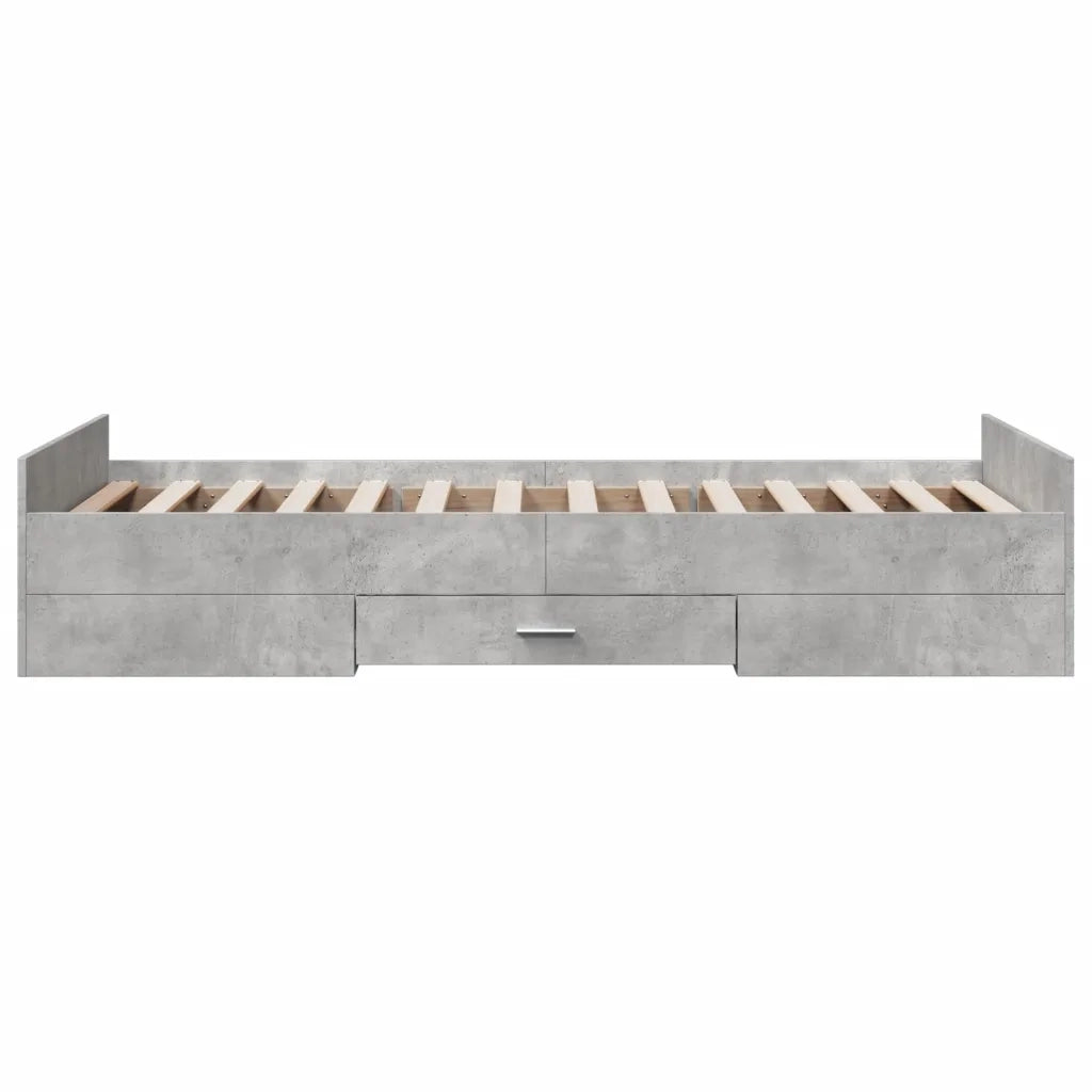 Letto singolo | Letto per adulti | Giroletto Cassetti Grigio Cemento 75x190 cm Legno Multistrato